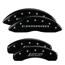 Load image into Gallery viewer, 4-Caliper-Covers-Engraved-Front-Gen-5Camaro-Engraved-Rear-Gen-5Ss-Black-Finish-Silver-Ch
