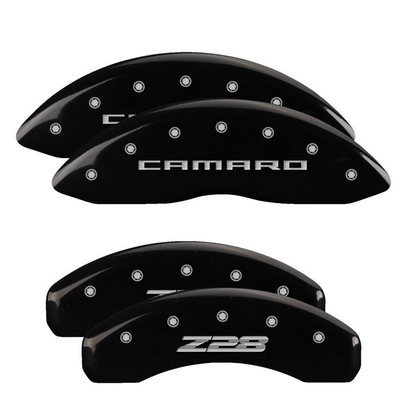 4-Caliper-Covers-Engraved-Front-Gen-5Camaro-Engraved-Rear-Gen-5Z28-Black-Finish-Silver-Ch