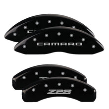 Load image into Gallery viewer, 4-Caliper-Covers-Engraved-Front-Gen-5Camaro-Engraved-Rear-Gen-5Z28-Black-Finish-Silver-Ch