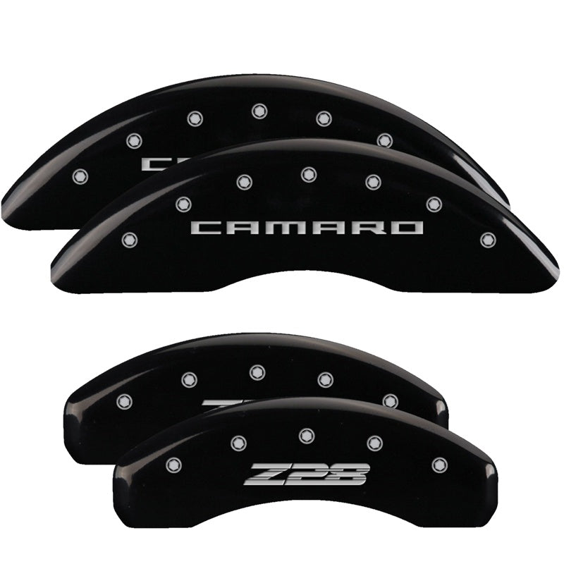 4-Caliper-Covers-Engraved-Front-Gen-5Camaro-Engraved-Rear-Gen-5Z28-Black-Finish-Silver-Ch