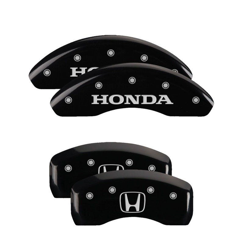 4-Caliper-Covers-Engraved-Front-Honda-Engraved-Rear-H-Logo-Black-Finish-Silver-Ch