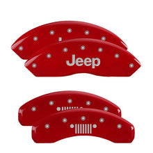 Load image into Gallery viewer, 4-Caliper-Covers-Engraved-Front-Jeep-Engraved-Rear-Jeep-Grill-Logo-Red-Finish-Silver-Ch