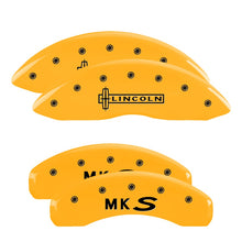 Load image into Gallery viewer, 4-Caliper-Covers-Engraved-Front-Lincoln-Engraved-Rear-Mks-Yellow-Finish-Black-Ch