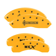 Load image into Gallery viewer, 4-Caliper-Covers-Engraved-Front-Lincoln-Engraved-Rear-Mkx-Yellow-Finish-Black-Ch