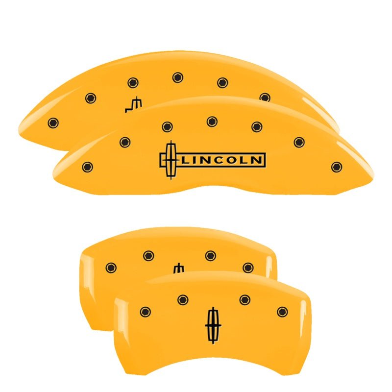 4-Caliper-Covers-Engraved-Front-Lincoln-Engraved-Rear-Star-Logo-Yellow-Finish-Black-Ch