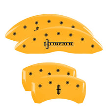 Load image into Gallery viewer, 4-Caliper-Covers-Engraved-Front-Lincoln-Engraved-Rear-Star-Logo-Yellow-Finish-Black-Ch