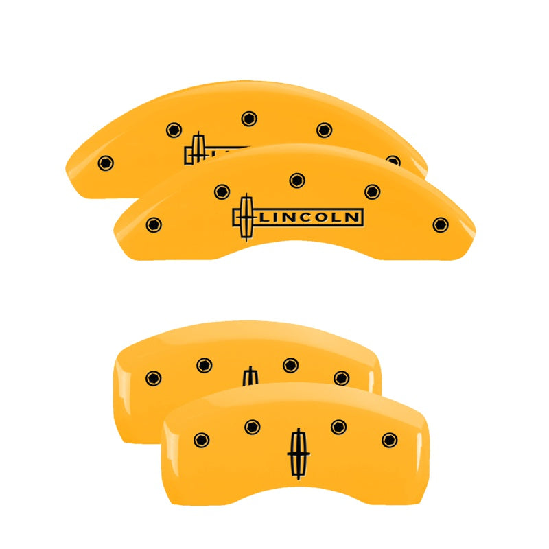 4-Caliper-Covers-Engraved-Front-Lincoln-Rear-Star-Logo-Yellow-Finish-Black-Char-2011-Lincoln-Mkz