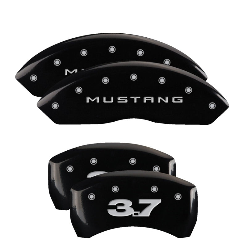 4-Caliper-Covers-Engraved-Front-Mustang-Engraved-Rear-37-Black-Finish-Silver-Ch