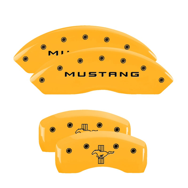 4-Caliper-Covers-Engraved-Front-Mustang-Rear-Bar--Pony-Yellow-Finish-Blk-Char-2004-Ford-Mustang