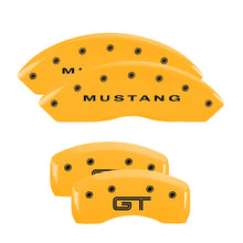 Load image into Gallery viewer, 4-Caliper-Covers-Engraved-Front-Mustang-Rear-S197Gt-Yellow-Finish-Black-Char-2003-Ford-Mustang