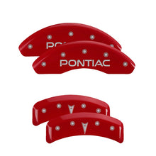 Load image into Gallery viewer, 4-Caliper-Covers-Engraved-Front-Pontiac-Engraved-Rear-Arrow-Red-Finish-Silver-Ch