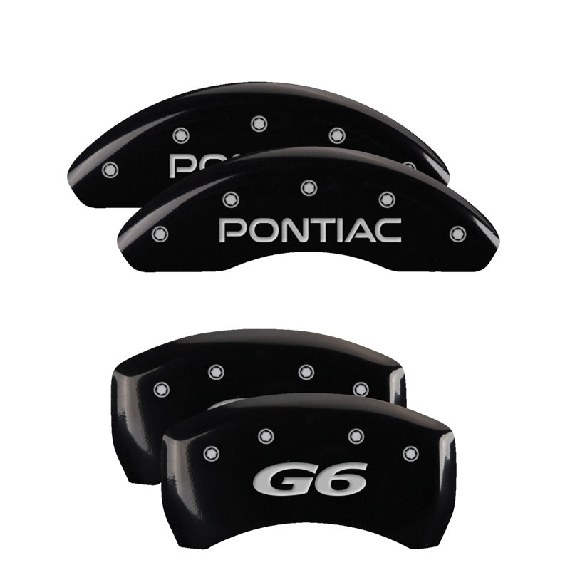 4-Caliper-Covers-Engraved-Front-Pontiac-Engraved-Rear-G6-Black-Finish-Silver-Ch