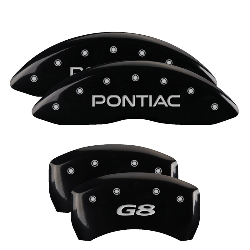 4-Caliper-Covers-Engraved-Front-Pontiac-Engraved-Rear-G8-Black-Finish-Silver-Ch