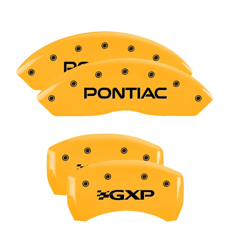 4-Caliper-Covers-Engraved-Front-Pontiac-Rear-Gxp-Yellow-Finish-Black-Char-2007-Pontiac-Solstice