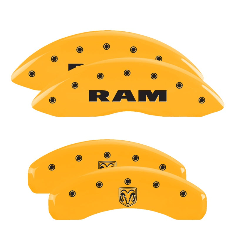 4-Caliper-Covers-Engraved-Front-Ram-Rear-Ramhead-Yellow-Finish-Black-Char-2007-Dodge-Durango