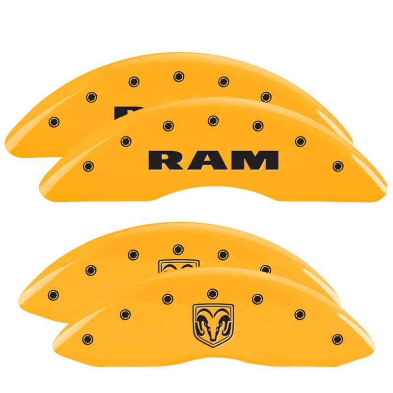 4-Caliper-Covers-Engraved-Front-Ram-Rear-Ramhead-Yellow-Finish-Black-Char-2010-Dodge-Ram-2500