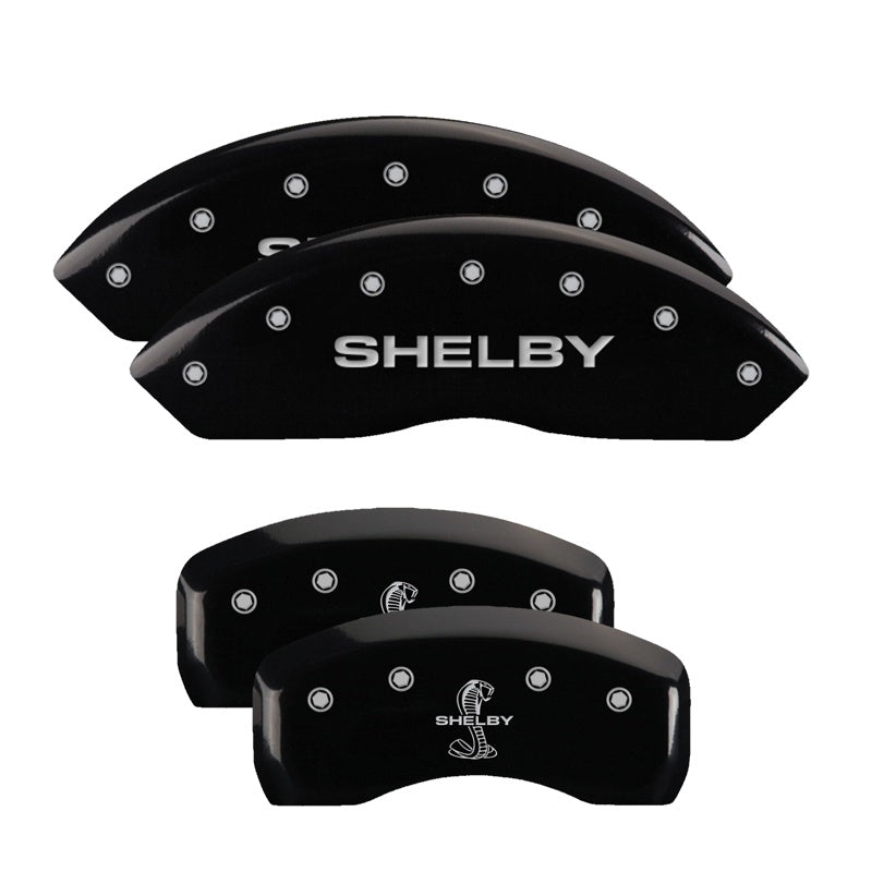 4-Caliper-Covers-Engraved-Front-Shelby-Engraved-Rear-Tiffany-Snake-Black-Finish-Silver-Ch