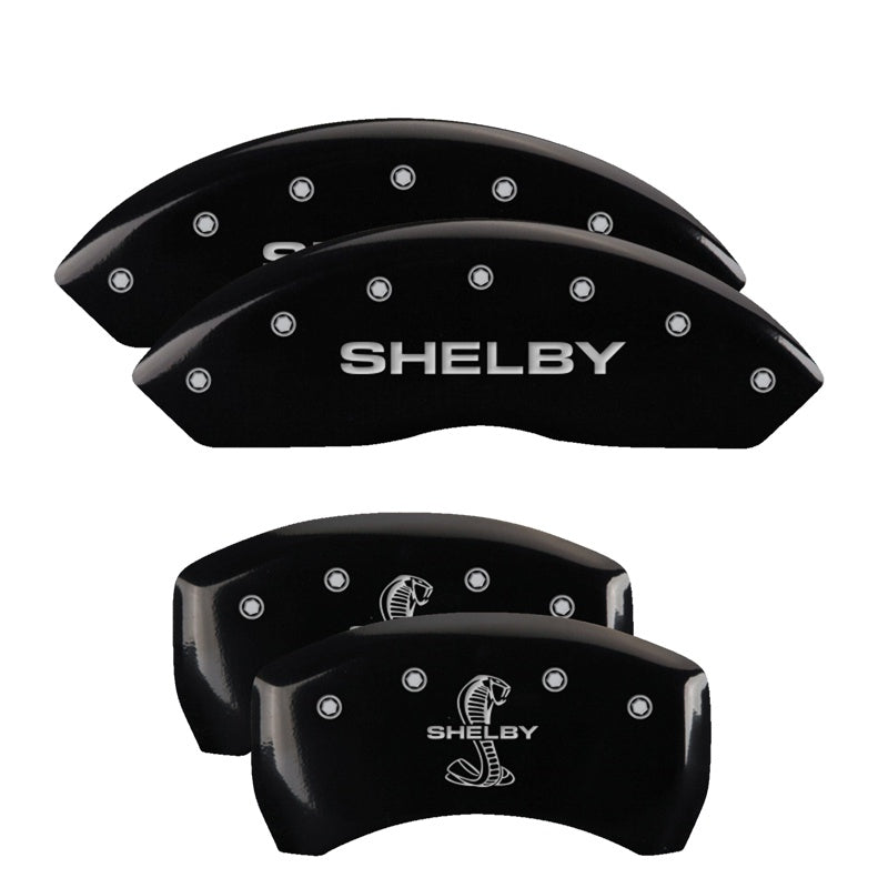4-Caliper-Covers-Engraved-Front-Shelby-Engraved-Rear-Tiffany-Snake-Black-Finish-Silver-Ch
