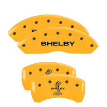 Load image into Gallery viewer, 4-Caliper-Covers-Engraved-Front-Shelby-Rear-Snake-Yellow-Finish-Black-Char-2007-Ford-Mustang