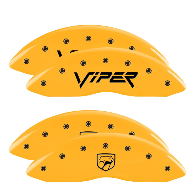4-Caliper-Covers-Engraved-Front-Viper-Rear-Snake-Yellow-Finish-Black-Char-2002-Dodge-Viper