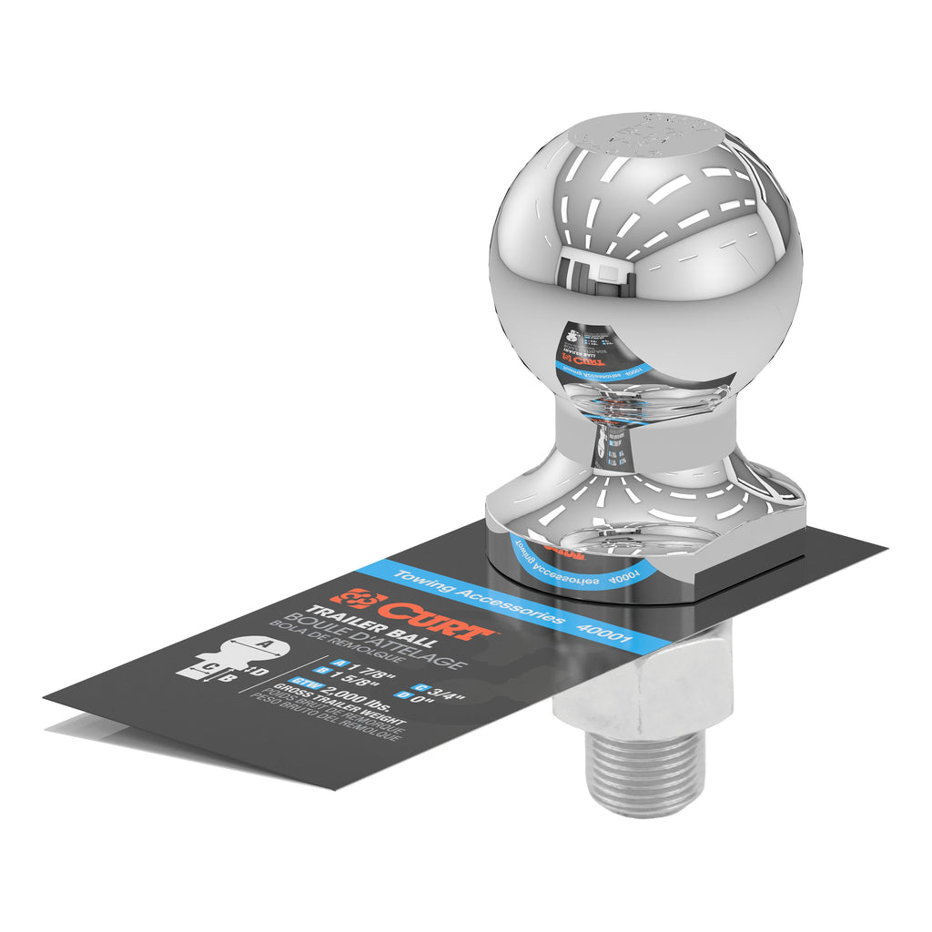 CURT 40001 1-7/8" Trailer Ball (3/4" x 1-5/8" Shank, 2,000 lbs., Chrome)