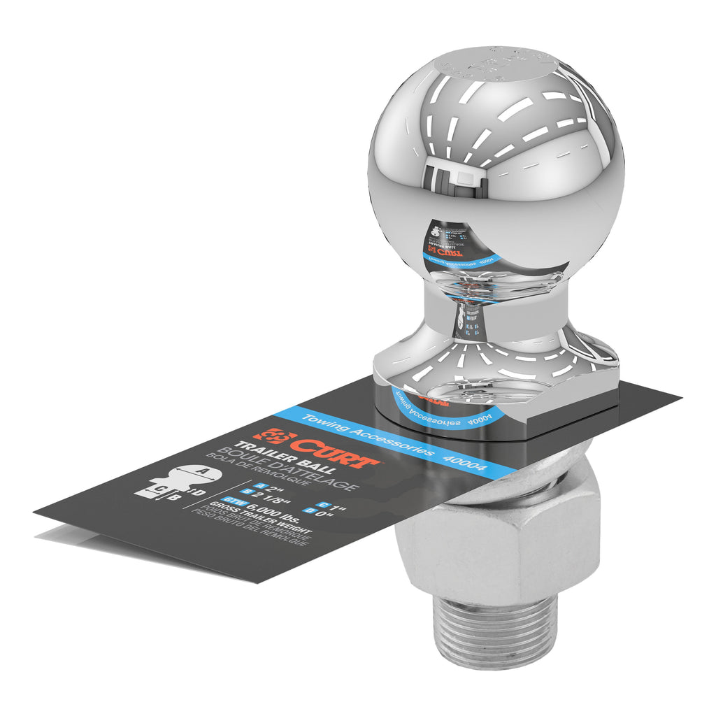 CURT 40004 2" Trailer Ball (1" x 2-1/8" Shank, 6,000 lbs., Chrome)