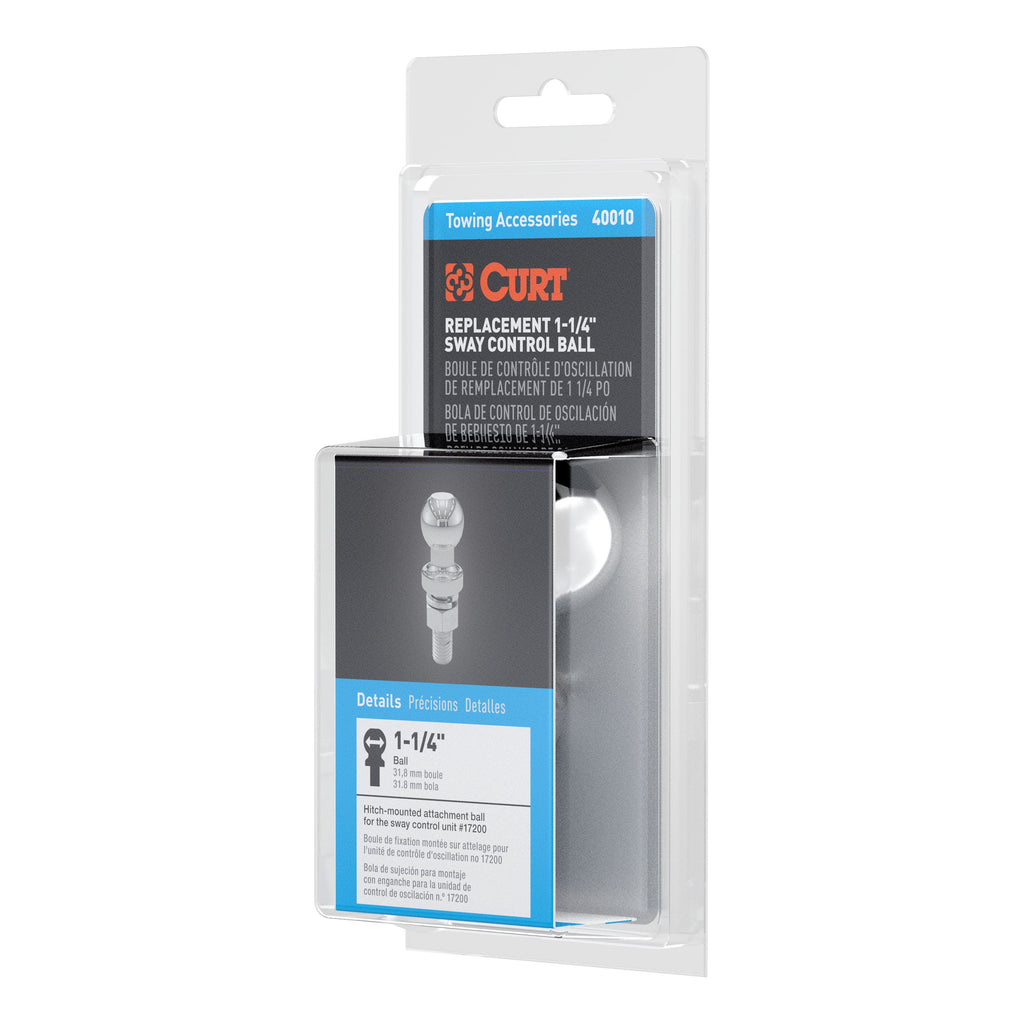 CURT 40010 Replacement 1-1/4" Sway Control Ball (5/8" x 1-3/4" Shank, Packaged)