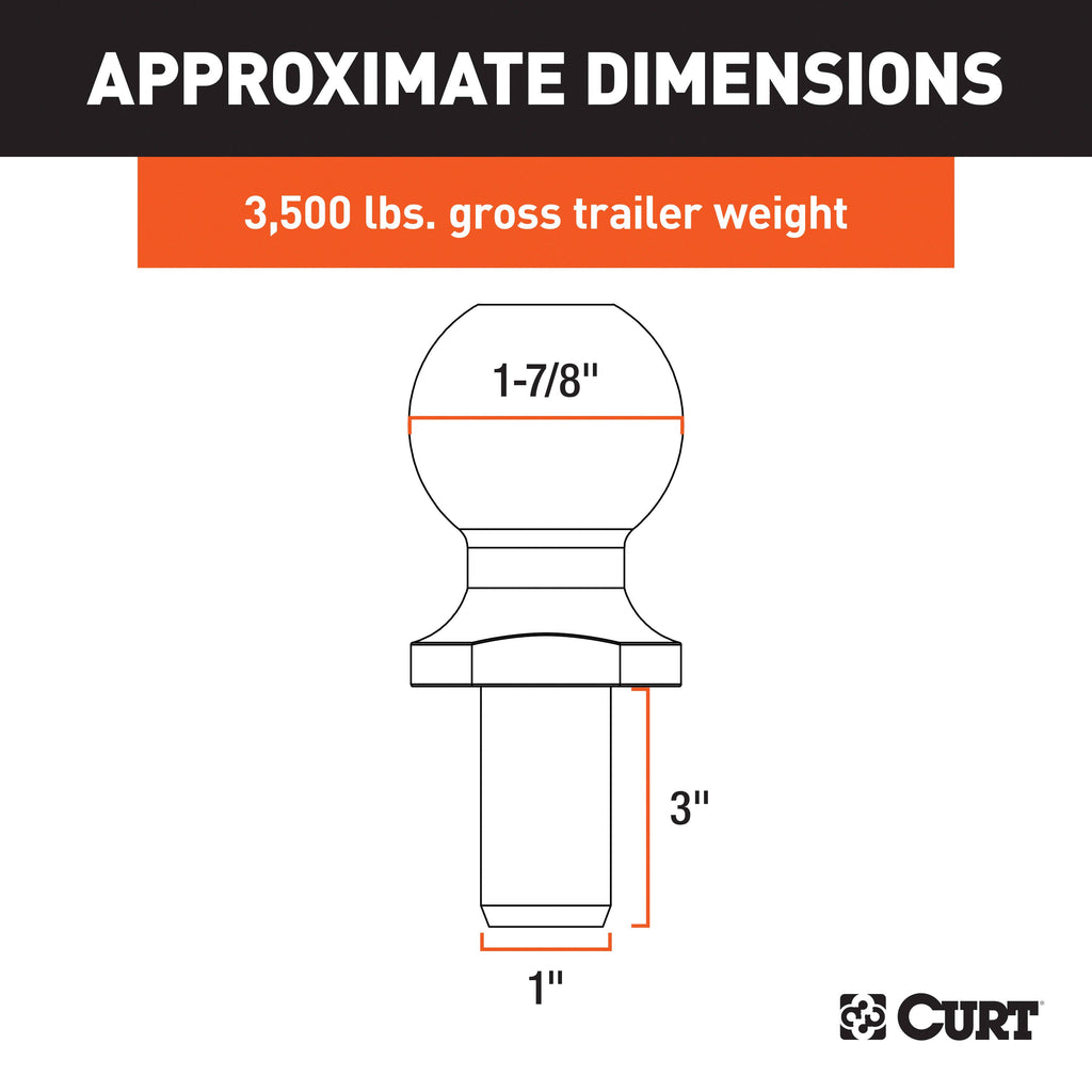 CURT 40017 1-7/8" Trailer Ball (1" x 3" Shank, 3,500 lbs., Chrome)