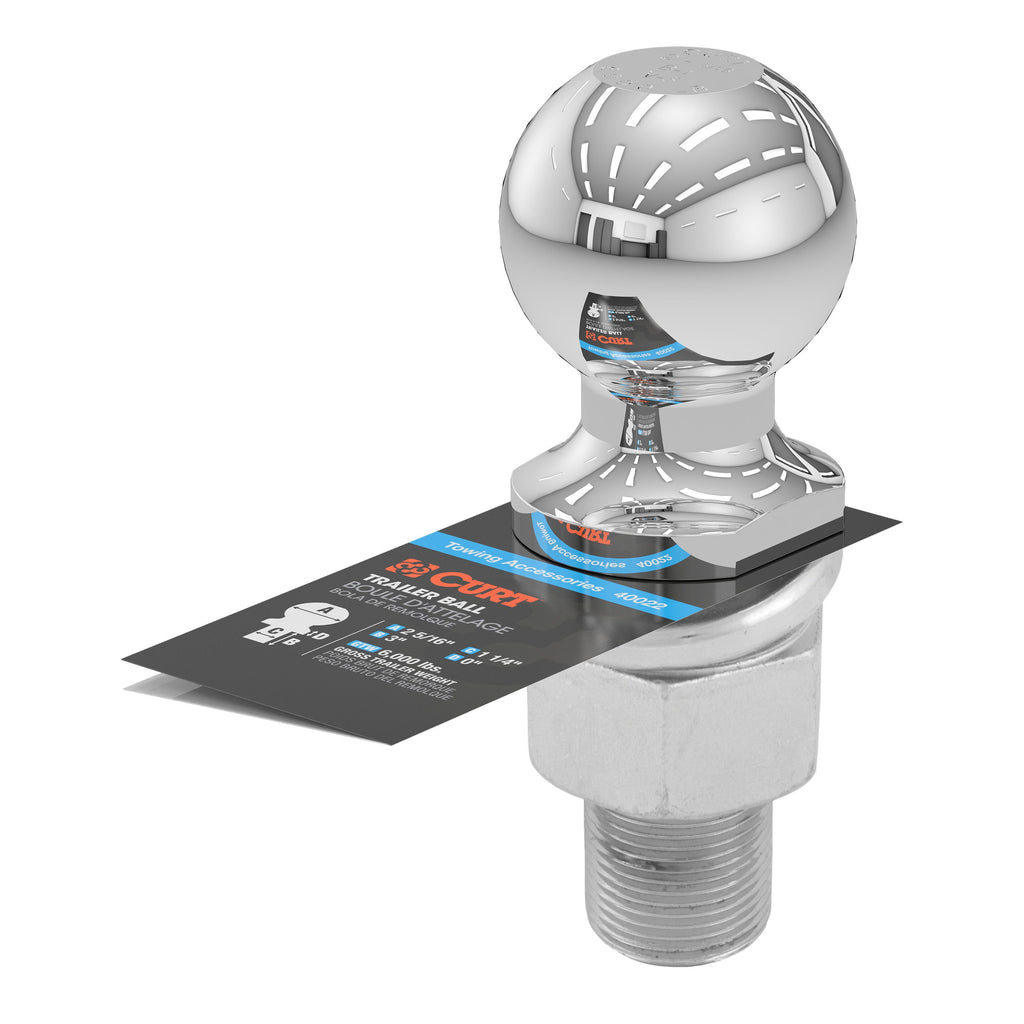 CURT 40022 2-5/16" Trailer Ball (1-1/4" x 3" Shank, 6,000 lbs., Chrome)