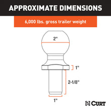 Load image into Gallery viewer, CURT 40033 2" Trailer Ball (1" x 2-1/8" Shank, 1" Rise, 6,000 lbs., Chrome)