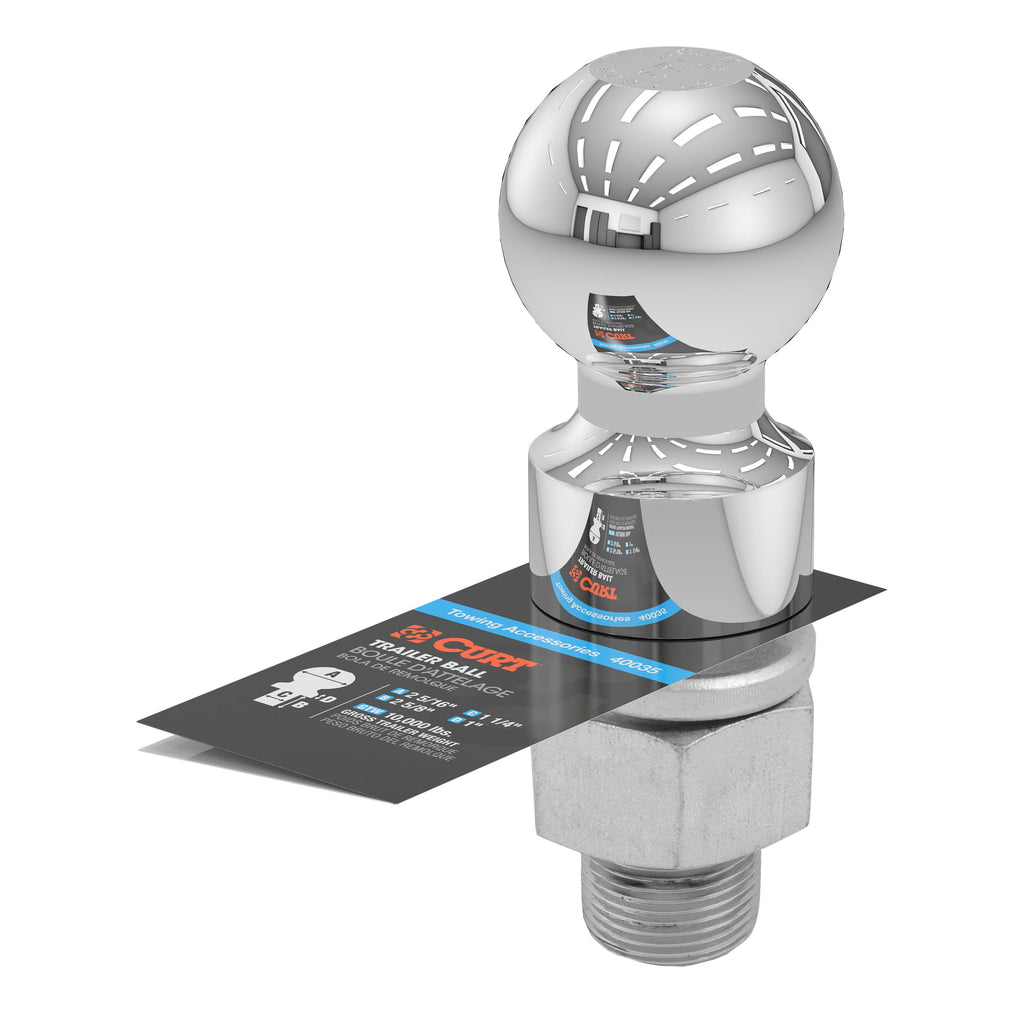 CURT 40035 2-5/16" Trailer Ball (1-1/4" x 2-5/8" Shank, 1" Rise, 10,000 lbs., Chrome)