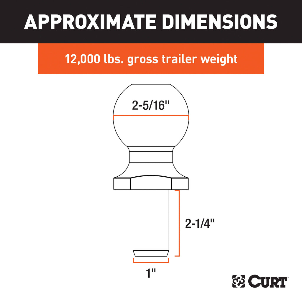CURT 40039 2-5/16" Trailer Ball (1" x 2-1/4" Shank, 12,000 lbs., Chrome)