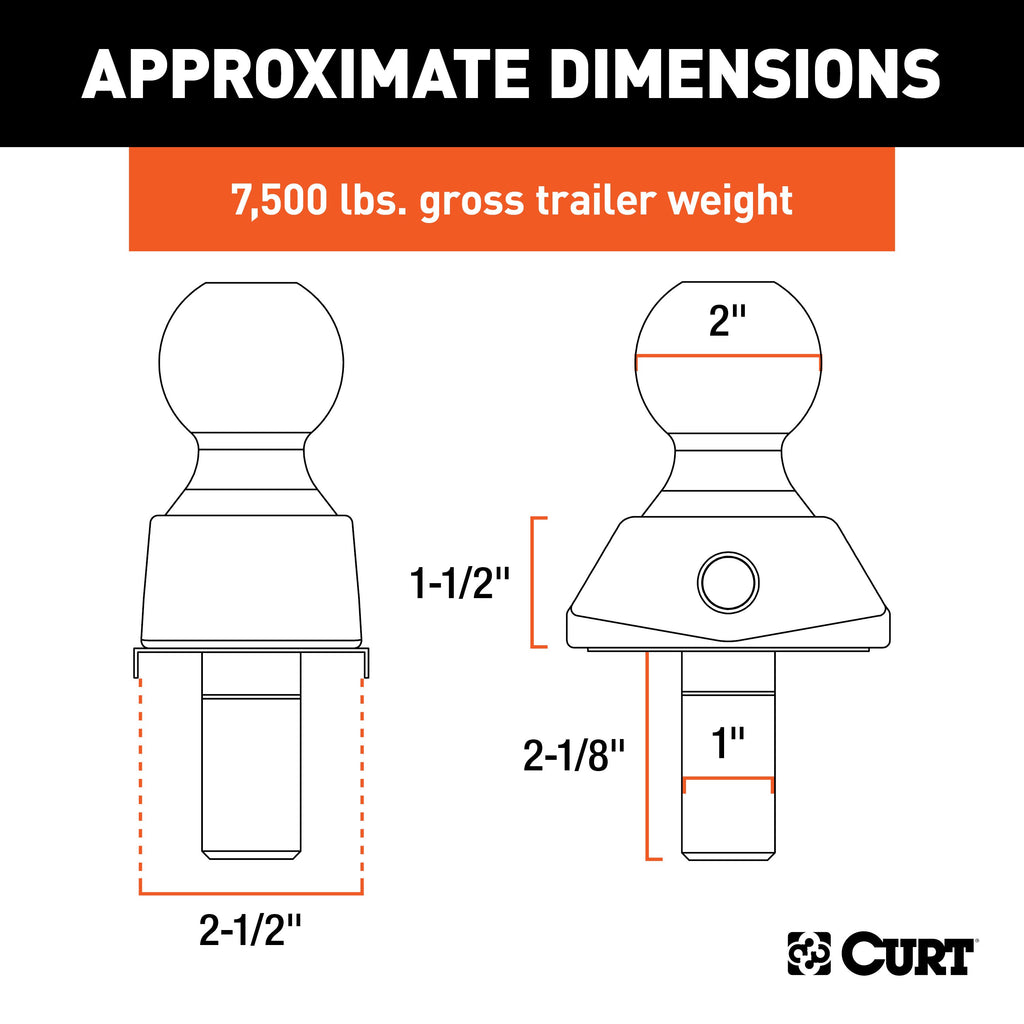 CURT 40047 RockerBall 2" Cushion Hitch Trailer Ball (1" Shank, 7,500 lbs.)