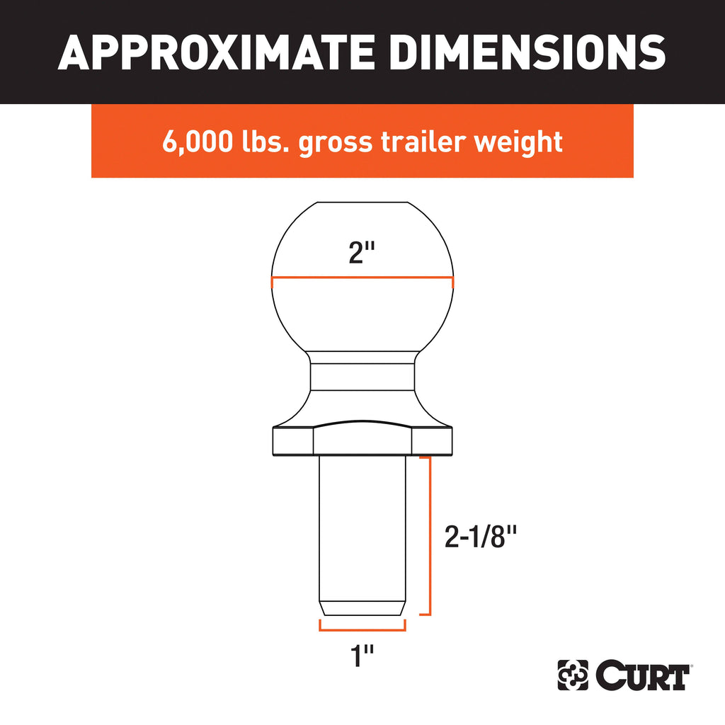 CURT 40053 2" Trailer Ball (1" x 2-1/8" Shank, 6,000 lbs., Stainless)
