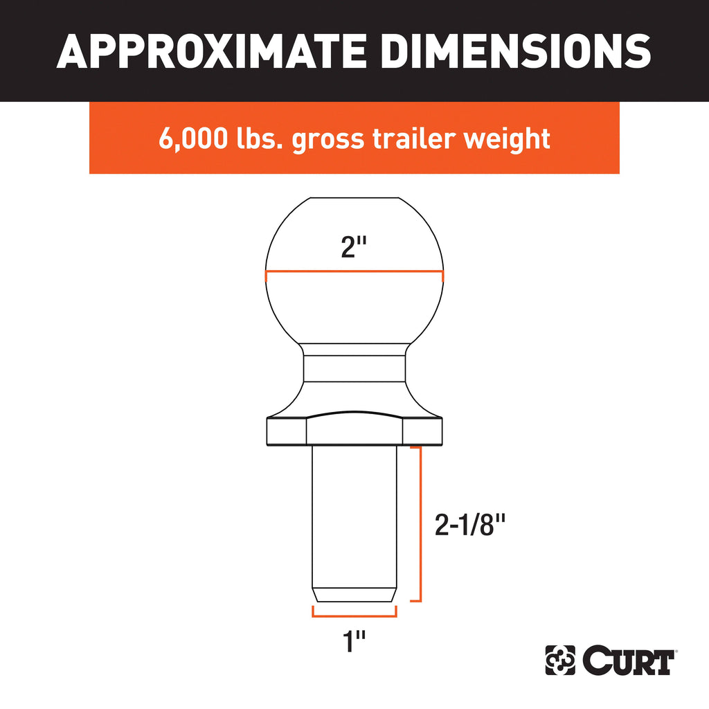 CURT 40066 2" Trailer Ball (1" x 2-1/8" Shank, 6,000 lbs., Chrome, Packaged)