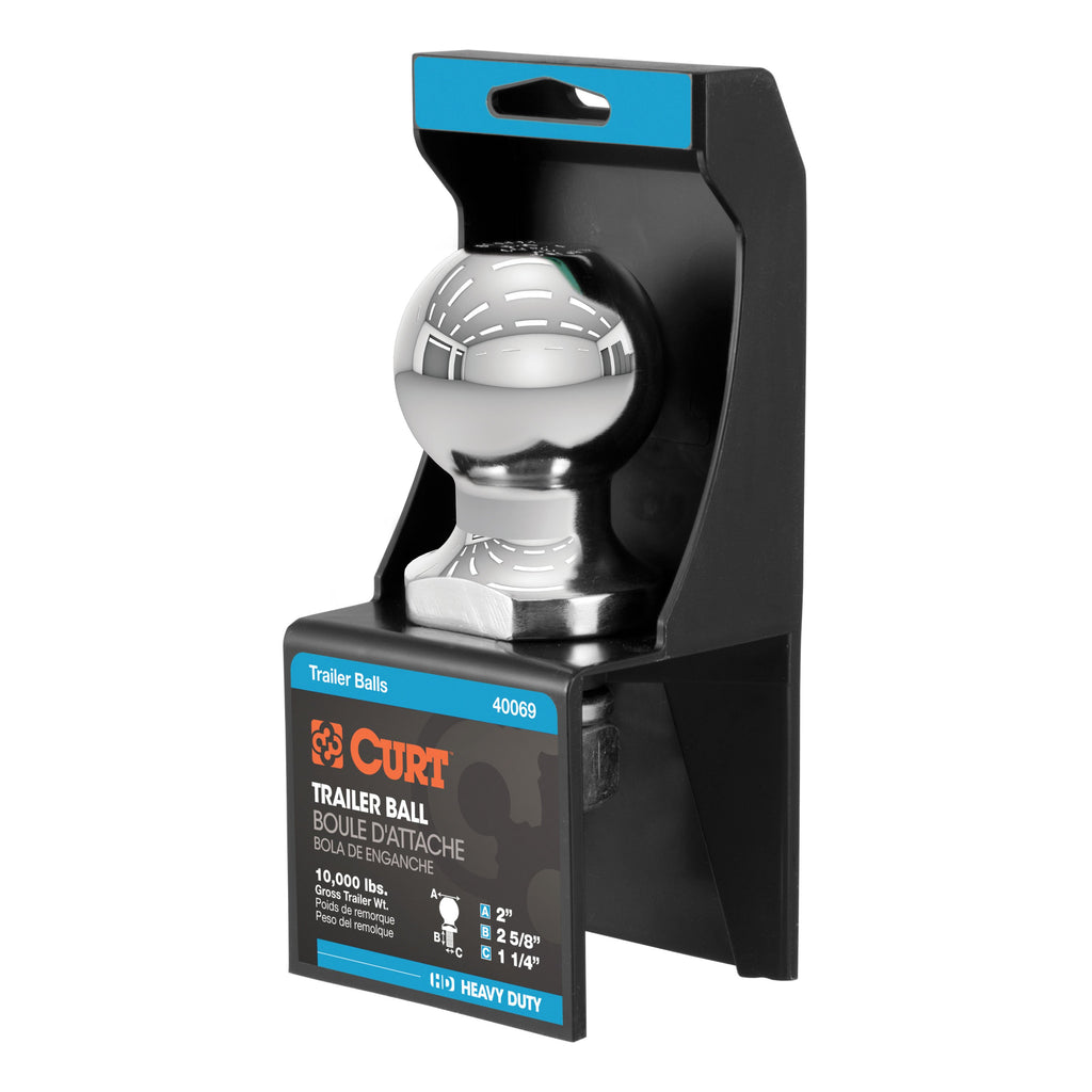 CURT 40069 2" Trailer Ball (1-1/4" x 2-5/8" Shank, 10,000 lbs., Chrome, Packaged)