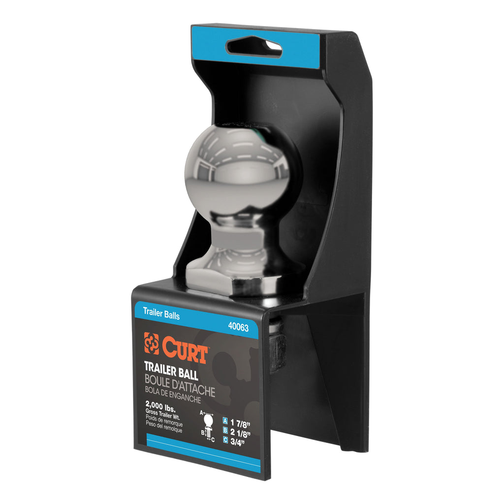 CURT 40080 1-7/8" Trailer Ball (3/4" x 2-1/8" Shank, 2,000 lbs., Stainless, Packaged)