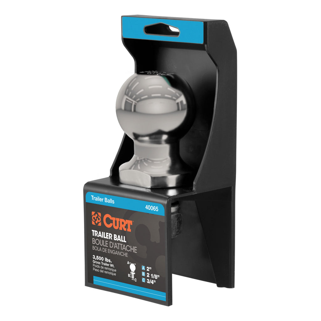 CURT 40082 2" Trailer Ball (3/4" x 2-1/8" Shank, 3,500 lbs., Stainless, Packaged)