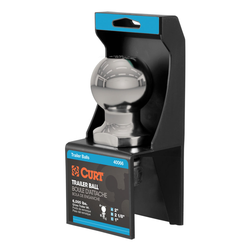 CURT 40083 2" Trailer Ball (1" x 2-1/8" Shank, 6,000 lbs., Stainless, Packaged)