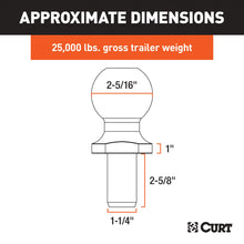 Load image into Gallery viewer, CURT 40086 2-5/16" Trailer Ball (1-1/4" x 2-5/8" Shank, 25,000 lbs., Raw Steel)