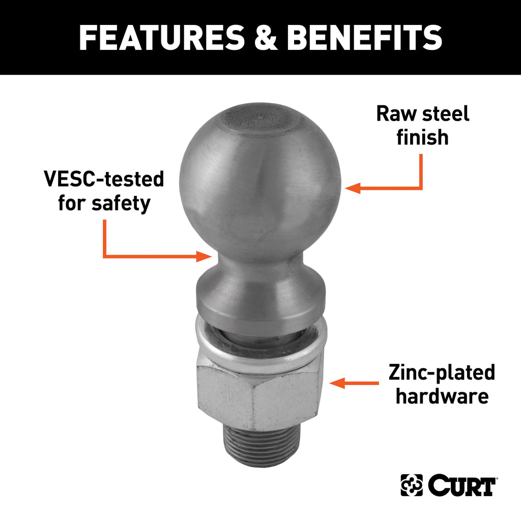 CURT 40089 3" Trailer Ball (2" x 3-1/4" Shank, 30,000 lbs., Raw Steel)