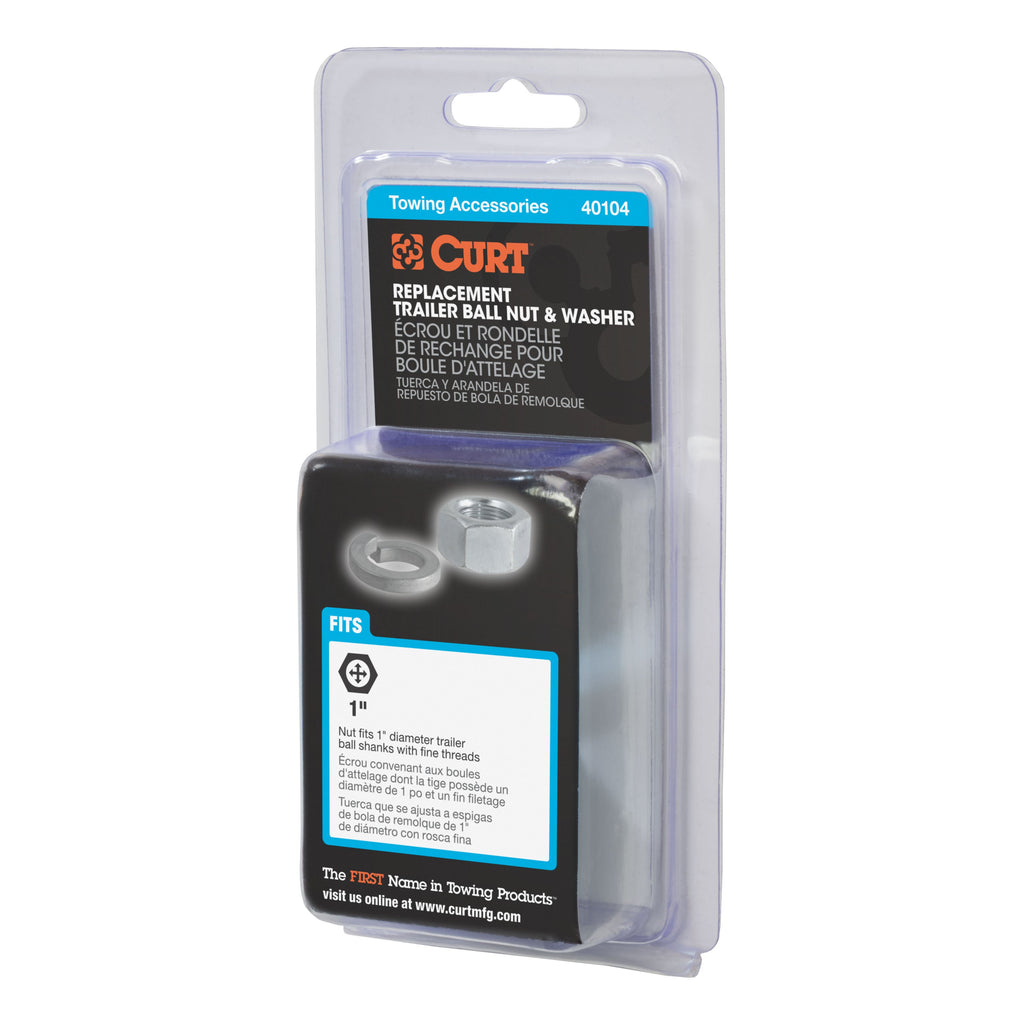 CURT 40104 Replacement Trailer Ball Nut & Washer for 1" Shank