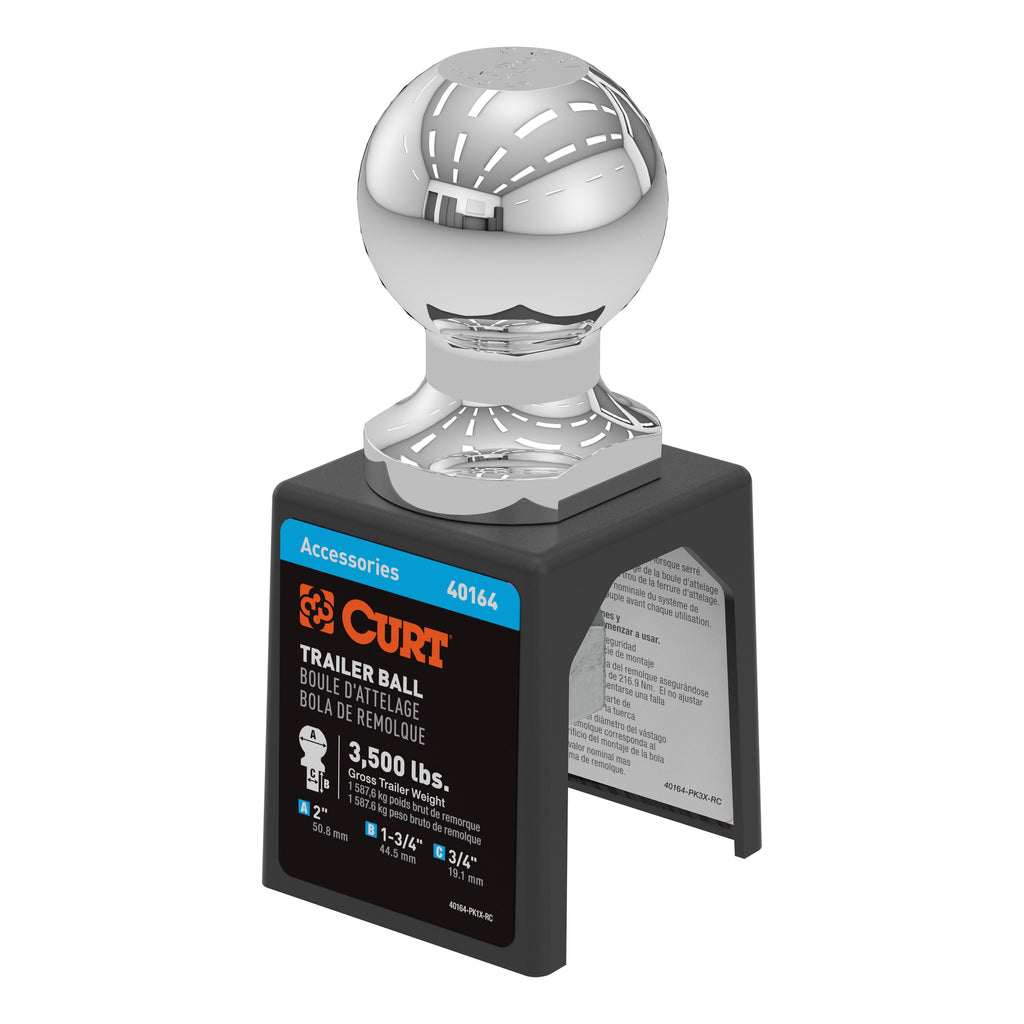 CURT 40164 2" Trailer Ball (3/4" x 1-3/4" Shank, 3,500 lbs., Chrome, Packaged)