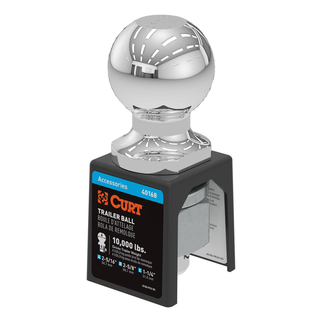 CURT 40168 2-5/16" Trailer Ball (1-1/4" x 2-5/8" Shank, 10,000 lbs., Chrome, Packaged)
