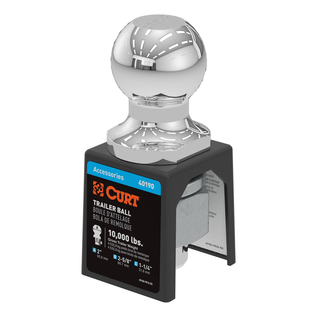 CURT 40190 2" Trailer Ball (1-1/4" x 2-5/8" Shank, 10,000 lbs, Chrome)