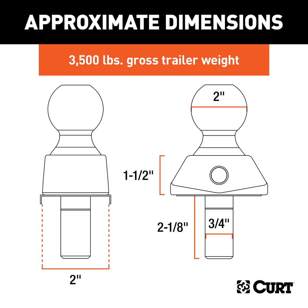 CURT 40246 RockerBall 2" Cushion Hitch Trailer Ball (3/4" Shank, 3,500 lbs, Packaged)