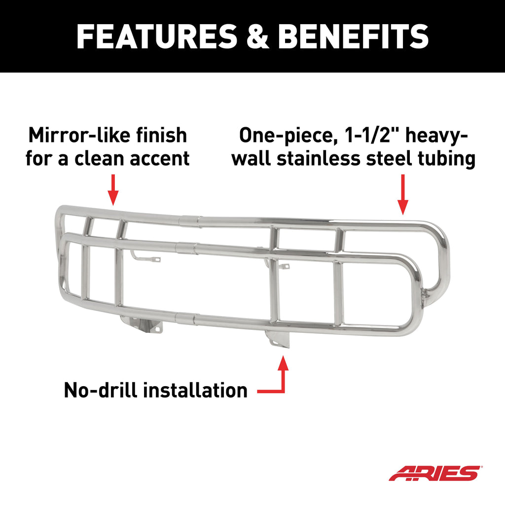 ARIES 4076-2 Polished Stainless Grille Guard, Select Hummer H2 for Select Hummer H2