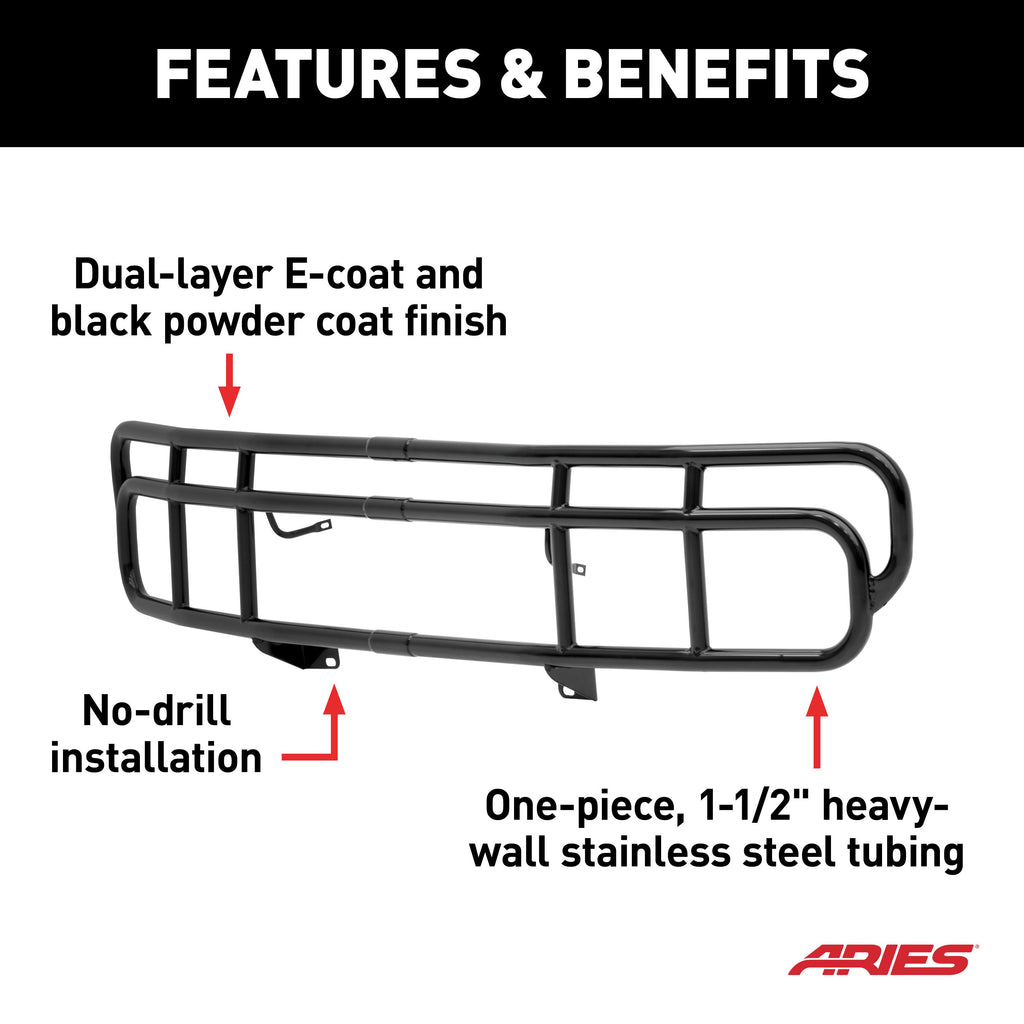 ARIES 4076 Black Steel Grille Guard, Select Hummer H2 for Select Hummer H2