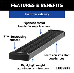 Luverne 415236-401470 LUVERNE 415236-401470 Grip Step Black Aluminum 36-In Running Board; Driver Side; for Select Ram ProMaster 1500, Ram ProMaster 2500, Ram ProMaster