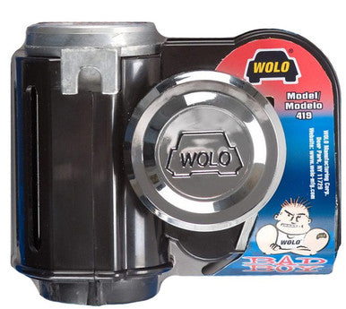Wolo Horns 419 BAD BOY- One Piece Compact Air Horn. Designed For Easy Replacement of O.E. Horn Two (2) Trumpet Sound Extra Loud Sound with 12 Volt Heavy-Duty Compressor. Patented in US & Foreign Countries